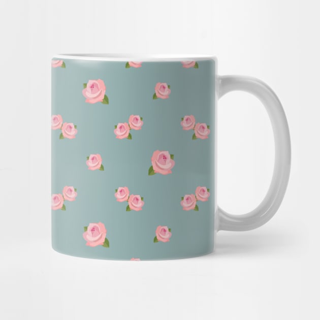 Pink Roses Pattern on Teal by NataliePaskell